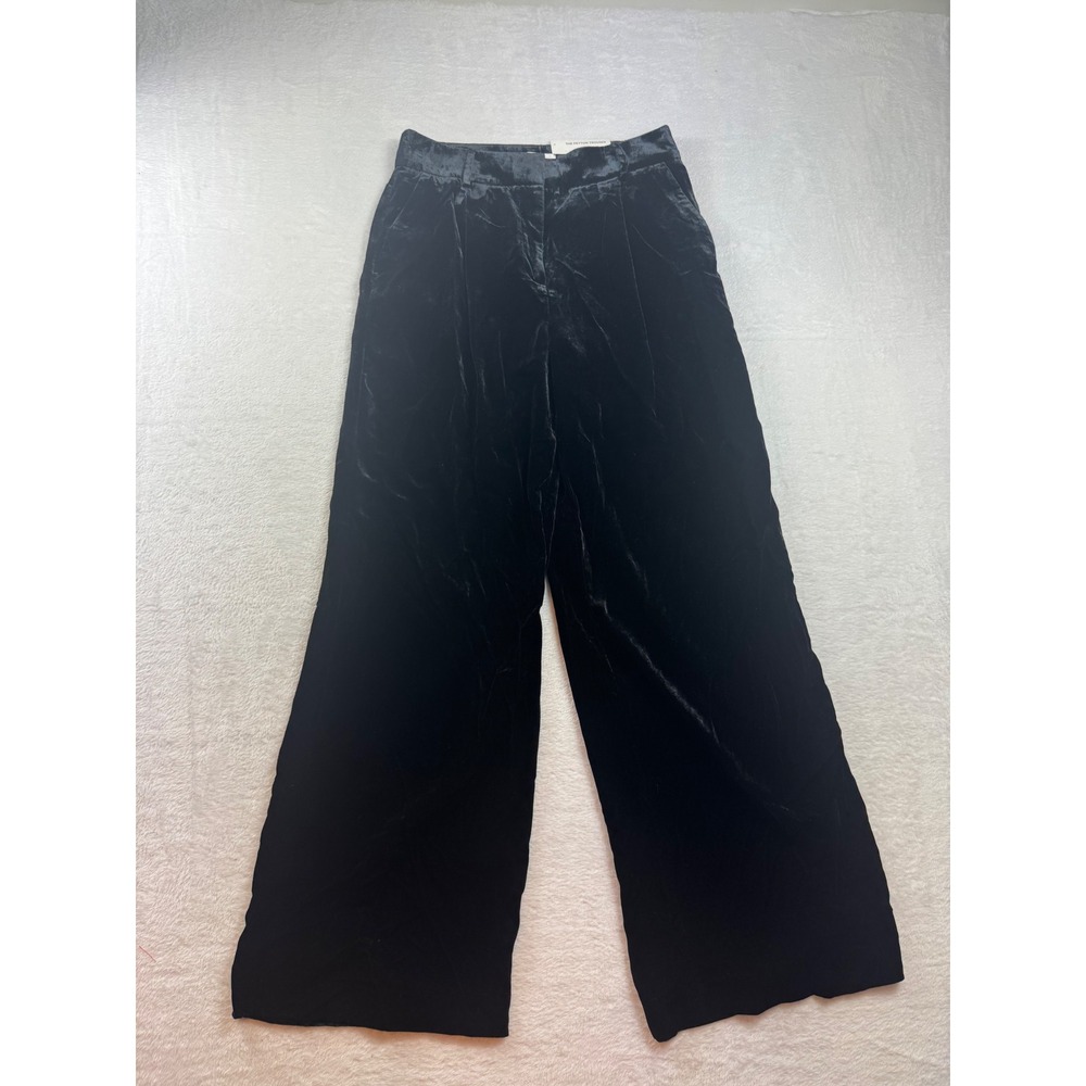 LOFT The Peyton Trouser Black Velvet Wide Leg Pants High Rise Size 4 NWT